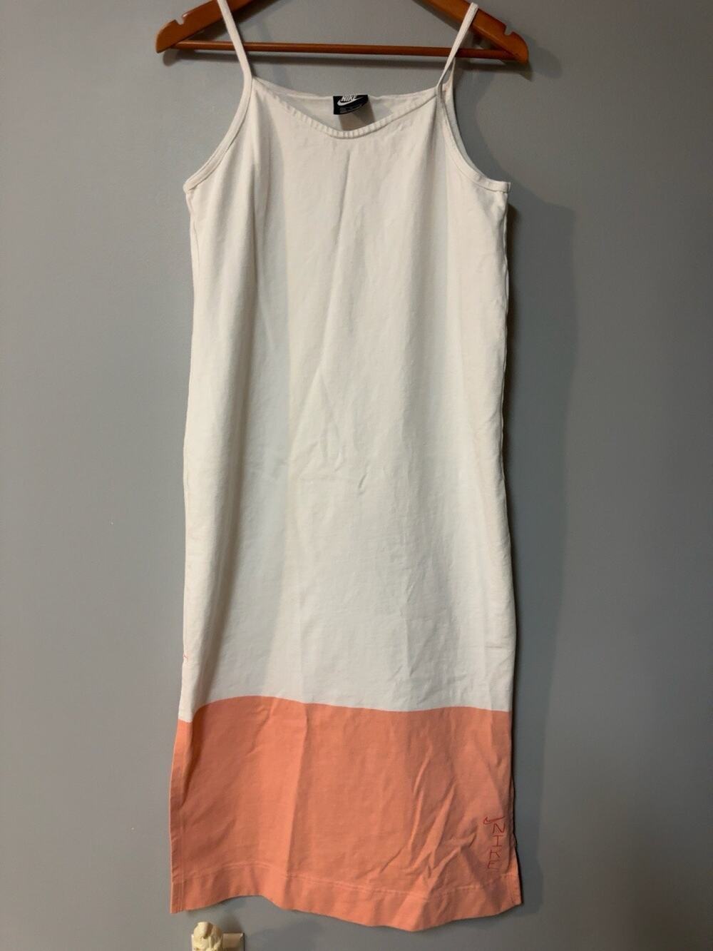Nike Womens Medium White Peach Colorblock Slip Dress Beach Cover Up Midi M